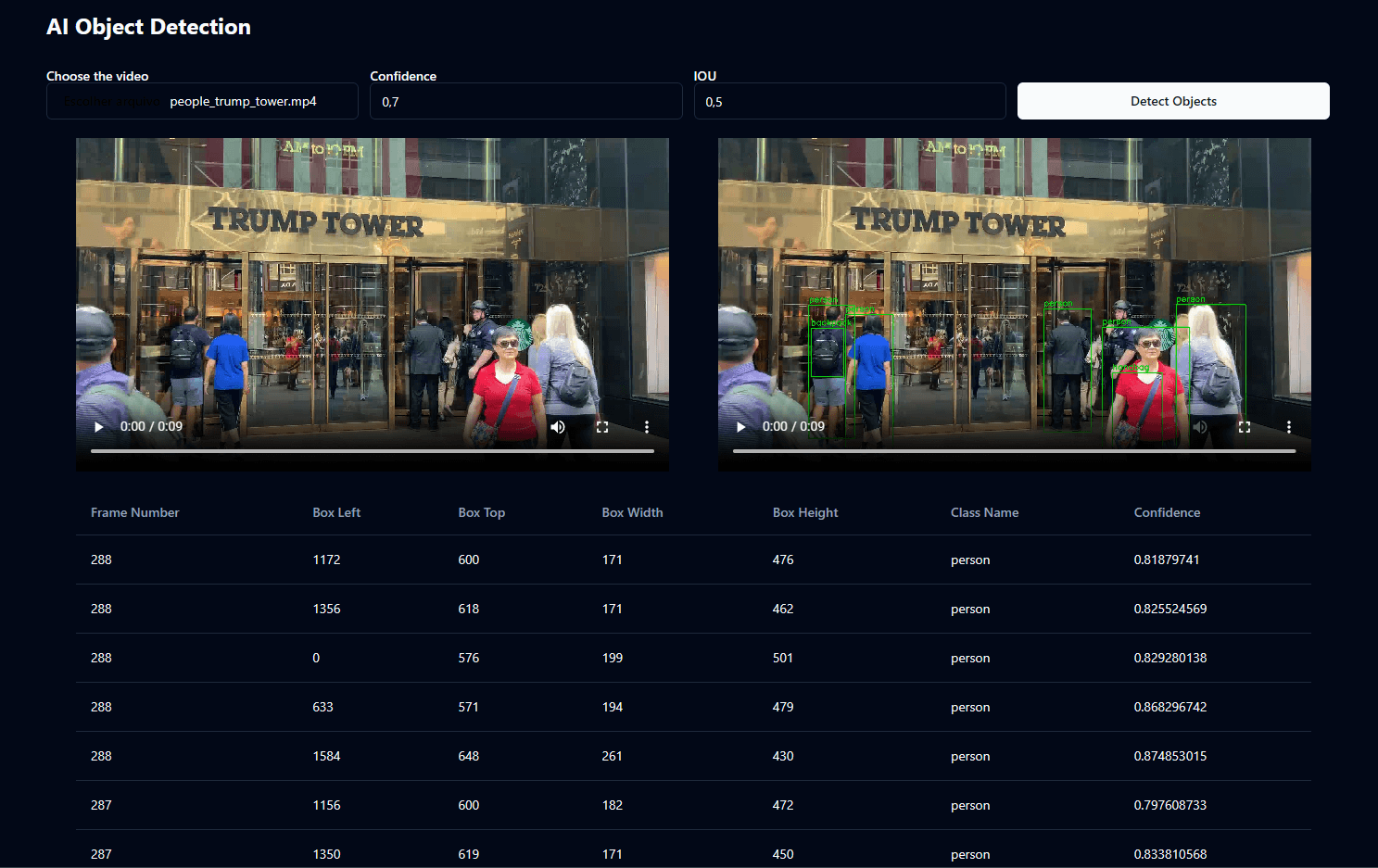 VIDEO OBJECT DETECTIONS BY IA INTERFACE