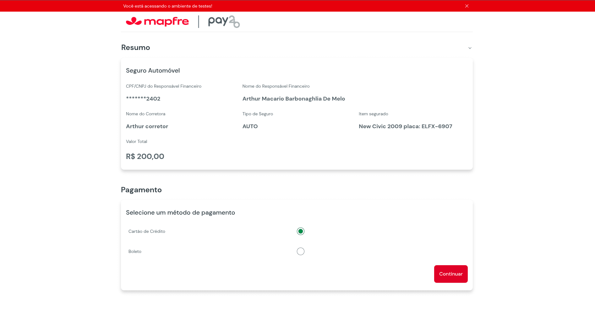 MAPFREPAY CHECKOUT — INTERFACE DE PAGAMENTO MAPFRE